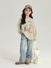 Nova Camiseta de Manga Longa Solta Grande Versão Cardigan Outono 2024 para Meninas Camiseta Infantil de Veludo Dupla Face Mousse Pesado 260g