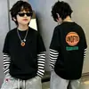 Camiseta de manga larga para niño, top infantil 100% algodón, colección otoño 2026, informal, con rayas, patchwork, imitación de dos piezas, capa base para niños mayores