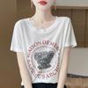 2025 Nuevo Verano Estambre Cuello Redondo Tejido Camiseta de Manga Corta para Mujer Delgada Estampado de Oso Camiseta Básica Top