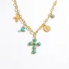 Collar Transfronterizo de Acero Inoxidable Sentido Avanzado Nicho Oro 18K Cruz Perla Cadena para Clavícula Estilo INS Joyería que Conserva el Color
