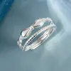 Anillo de Lazo de Doble Capa para Mujer, Diseño de Nicho, Exquisito y Dulce, Apilable, Versátil, Anillo Retro para Dedo Índice