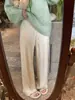 Pantalones de Pierna Ancha Adelgazantes de Cintura Alta para Mujer Otoño Invierno Sueltos de Longitud al Suelo Casuales Pantalones de Punto de Lana Blancos de Pierna Recta