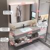 Lavabo de Encimera de Roca Cerámica Mueble de Baño Lavamanos Combinación Juego de Baño Brillante Gabinete de Baño Sencillo