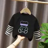 Top estampado de dos piezas falso para niño, camiseta de manga larga 100% algodón para bebé niño, ropa de otoño para niño pequeño