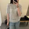 Suéter de Punto Calado Nuevo, Único y Exquisito para Mujer, Camiseta Dulce Holgada con Cuello Polo, Top Fresco y Ligero