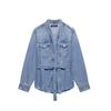 Aliexpress Comercio Exterior Transfronterizo Ropa Europea y Americana 2025 Principios de Primavera Nuevo Versátil Chaqueta de Mezclilla con Cinturón Roto