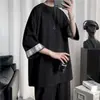 Camiseta de manga tres cuartos para hombre, de manga corta para verano, marca de moda, corte holgado, nuevo top de seda helada de media manga para hombre