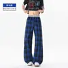 Pantalones casuales a cuadros rojos estilo retro americano para hombre, marca de moda, fluidos, ligeramente acampanados, pantalones hasta el suelo, pantalones a cuadros de pierna recta para personas altas