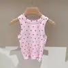 Chaleco de Verano para Niñas, Elegante Marca de Moda Infantil Estilo Coreano Floral Margarita Corazón de Canalé Camiseta sin Mangas para Usar en Capas o como Prenda Exterior