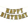 Bandera de letras de cumpleaños con purpurina dorada, decoración para fiestas, diseño de pancarta