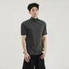 Camiseta de Manga Corta Cruzada para Hombre, Marca de Tendencia de Comercio Exterior Transfronterizo, Verano, Estilo Urbano Casual, Ajustada, Manga Tres Cuartos, Prenda Interior Superior