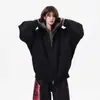 Jaqueta com Capuz Falsa de Duas Peças para Homem, Novo Estilo Outono e Inverno, Estilo de Rua Americano, Cool e Casual, Caimento Solto, Jaqueta Preta para Homem