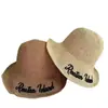 Sombrero de Paja Tejido con Bordado de Letras Estilo Nuevo 2026 para Mujer, Sombrero de Sol para Playa Primavera y Verano, Sombrero de Pescador Versátil de Nicho que Hace que la Cara Parezca Más Pequeña