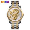 Reloj Skmei Estilo Chino Tótem de Dragón Correa de Acero Inoxidable Grabada Calendario de Negocios para Hombre con Esfera Grande