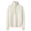 Suéter de cashmere com gola semiaberta abotoada, nova blusa base feminina tricotada em ponto trançado outono e inverno 2026, suéter de estilo doce com corte solto