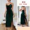 Bata Sexy de Cuello en V Profundo Estilo Europeo y Americano Transfronteriza para Mujer Feiyun, Camisón Largo, Ropa de Casa Seductora sin Espalda de Terciopelo y Encaje 137