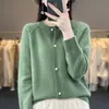 Cardigan de Tricô Feminino Novo para Primavera e Outono, Gola Redonda, Manga Longa, Suéter Solto de Tamanho Grande, Jaqueta Top de Cor Sólida