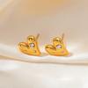 Aretes de Acero Inoxidable, Aretes de Corazón de Diamante de Acero de Titanio a la Moda, Aretes de Corazón de Textura Ranurada de Nicho que no se Desvanecen