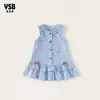 Ropa para Niños Yingsibo Vestido para Niñas Falda Bordada para Niños Vestido Chaleco a Cuadros Vestido sin Mangas para Niñas con Lazo