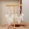 Pendientes Largos de Concha y Flor con Borlas para Mujer, Estilo Vacaciones de Verano Niche Coreano y Japonés, Pendientes de Gama Alta al por Mayor