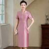 Cheongsam Nobre para Jovens Mulheres de Verão de Alta Qualidade Elegante Mãe Vestido de Casamento Banquete Brinde Rosa Roxo
