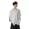 Camisa de Linho de Manga Curta Retrô da Moda de Verão para Homens, Estilo Old Money, Jaqueta Camisa Texturizada, Top Colarinho para Casais da High Street