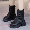 Botas de caña gruesa estilo europeo y americano, botines para mujer, nueva colección de invierno 2026, botas de plataforma versátiles, botas de cuero con suela blanda que aumentan la altura