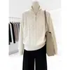Suéter de punto de lana pura para mujer, nuevo estilo otoño e invierno, cuello alto con media cremallera, suéter grueso de punto trenzado, top versátil y suave