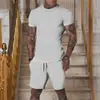 Nueva Moda de Verano para Hombres: Conjunto de dos piezas informal de moda, color liso, manga corta y shorts, estilo europeo y americano, corte holgado