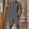 Pantalones cortos de color liso para hombre, camiseta de manga corta, traje deportivo fino de verano de dos piezas para hombre, logotipo imprimible.