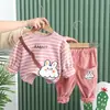 Traje de dos piezas a rayas de dibujos animados para niños, ropa infantil transfronteriza, nuevo traje para niños y niñas, bebés, niños, Primavera y Otoño
