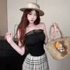 5655 # Top Tubo Dulce y Picante con Lazo para Mujer, Verano con Copas, Ajustado, Ceñido a la Cintura, Top Corto Adelgazante