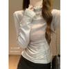 Camiseta Básica de Encaje con Cuello Alto Parcial para Mujer, Temporada Primavera 2026, Camiseta de Manga Larga Engrosada con Diseño Coreano, Top Interior