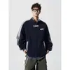 Chamarra con Capucha de Bloques de Color Rayados Estilo Americano para Hombre Marca de Moda Otoño Invierno Nuevo Diseño Holgado con Sentido Cremallera Chaqueta Cardigan