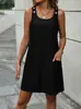 Popular Amazon Verano Nuevo Moda Casual Cuello Redondo Sin Mangas Chaleco Vestido Botones para Mujeres Europeo y Americano Transfronterizo