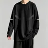Camiseta de manga larga para hombre con estampado, estilo deportivo casual, moderna para adolescentes, camiseta básica de cuello redondo para todas las estaciones, top de camiseta de manga larga