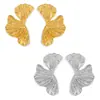 Aretes de Hojas de Ginkgo Estilo Chic Europeo y Americano Textura Torcida Hojas Acero Titanio Chapado en Oro de 18k Aretes Estilo Lujo Ligero Exagerado