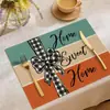 Nuevo Set Combinado de Manteles Individuales y Caminos de Mesa de Otoño para Acción de Gracias, Mantel Individual de Lino Resistente a Manchas con Estampado de Calabaza, Tela Decorativa para Restaurante