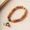 Pulseira de Cipreste Taihang de Falésia Envelhecido 8mm com Pingente de Lótus Pulseira de Madeira Contas de Oração Budistas Estilo Fresco para Homens e Mulheres