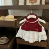 Conjunto de Roupa de Verão para Meninas, Roupinhas de Bebê Estilosas, Marca de Moda Infantil Tendência, Top Regata com Laço de Renda Estilo Coreano, Saia de Renda em Camadas