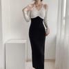Vestido de Punto Estilo Tweed Color Té con Leche Suave Nuevo Otoño Invierno para Mujer Suéter Francés Falda Base Transfronterizo