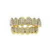 HIPHOP Europeu e Americano Hip-hop Grillz de Ouro Full Diamond Seis Dentes Grillz com Inlay de Diamante Europeu e Americano Em Estoque Tempo de Envio Em Até Três Dias
