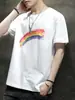 Marca de Moda Wukong Goods Estilo Hong Kong Estampado Arcoíris Manga Corta para Hombre Hip-hop Street Holgado Ins Versátil Camiseta Superior de Pareja