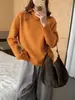 Tejido de Punto Morado Fresco Coreano para Mujer para Usar en Otoño e Invierno, Aspecto Adelgazante, Tejido de Punto Fino con Cuello Alto, Solapa Abotonada para Mujer Zdj