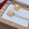 Juego de Joyería de Perla Natural con Aguja de Plata S925 para Mujer, Letra Inglesa M, Hogar Igual Aretes Collar Anillo Juego de Tres Piezas