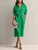 2026 Europeu e Americano transfronteiriço Amazon Wish feminino novo comércio exterior primavera, verão, outono cor sólida lapela botão vestido