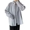 Camisa de manga comprida listrada azul e branca estilo japonês, camisa fina de verão masculina, estilo Hong Kong, jaqueta casual masculina para casal, primavera e outono