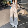 Pantalones cargo retro americanos con cordón y pernera ancha para mujer 2024 Verano Nuevo Cintura alta Holgados Jogger Pierna recta Casual