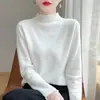 Suéter de Lana Pura con Borde Enrollado y Cuello Medio Alto para Otoño e Invierno para Mujer, Jersey Versátil de Manga Larga, Camiseta de Punto Básica, Suéter Casual Sencillo