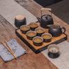 Juego de té Kung Fu de cerámica negra, juego completo, tetera para el hogar, oficina, taza de té, tazón con tapa simple, jaula para té, juego completo, bandeja para té